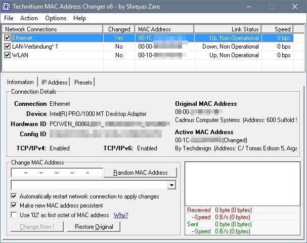 Das Tool ändert eure MAC-Adresse in wenigen Schritten ganz bequem.