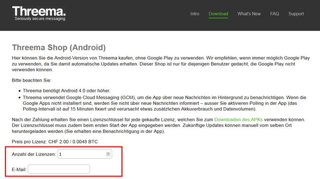 Über den Threema-Shop könnt ihr die App verschenken.