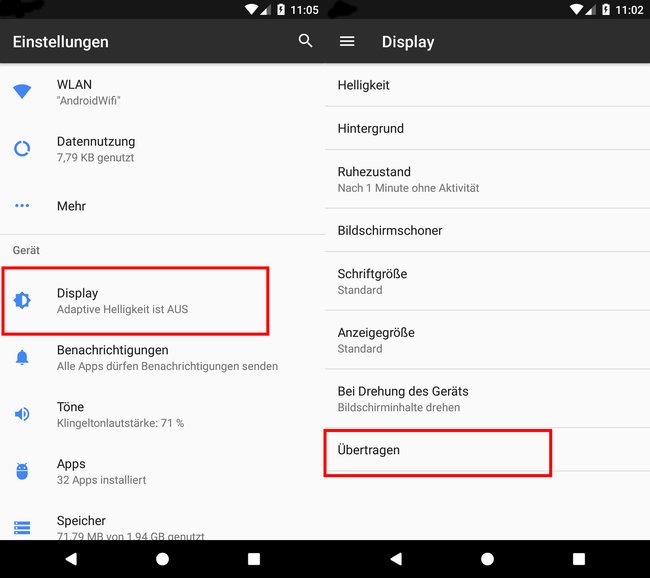 Android 7: Hier konfiguriert ihr die Miracast-Verbindung.