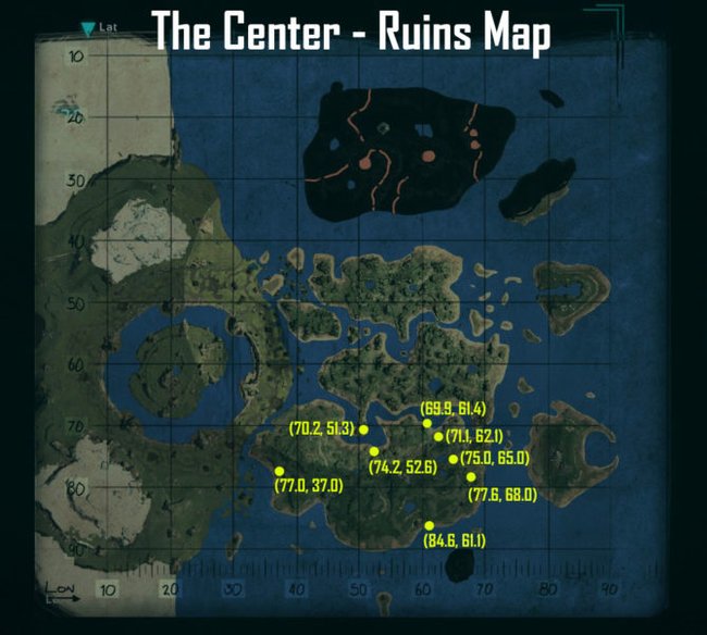 Hier findet ihr alle Ruinen auf der neuen Map. (Quelle: ARK)