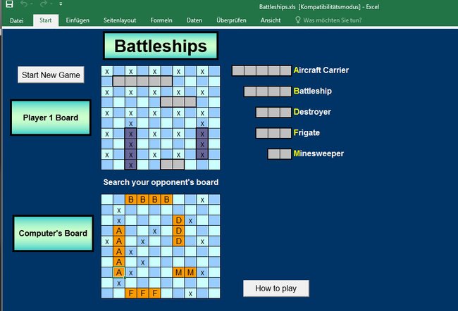 Schiffe versenken als Excel-Spiel.