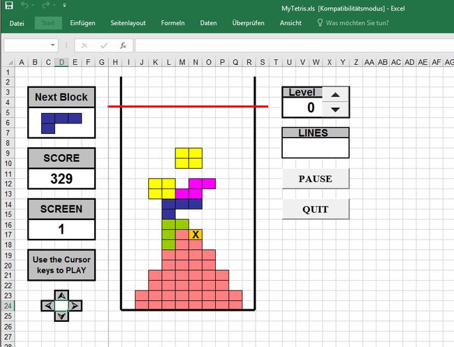 Hier spielen wir Tetris als Excel-Game.