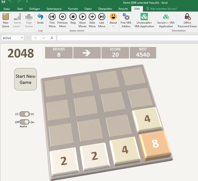 Das Spiel 2048 könnt ihr kostenlos in Excel spielen.