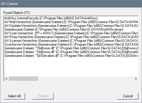 Der AV-Cleaner von GData entfernt die Reste des Virenscanners.