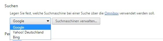 Google Chrome Standardsuchmaschine