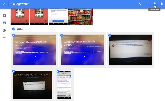 Google Fotos: Markiert Bilder und klickt oben rechts auf Herunterladen. Bild: GIGA