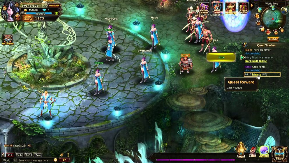 League of Angels 2: Im Weltenbaum besorgt ihr euch neue Quests und trefft euch mit anderen Spielern.