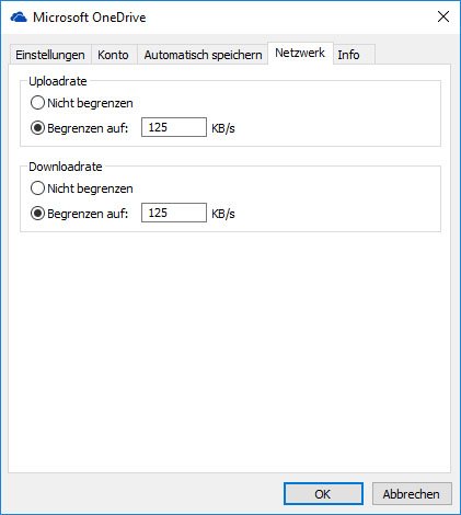 OneDrive: Hier stellt ihr die maximalen Download- und Upload-Raten ein.