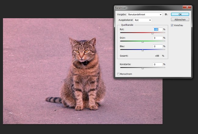 Photoshop: Mit dem Kanalmixer entfernt ihr den Rotstich.
