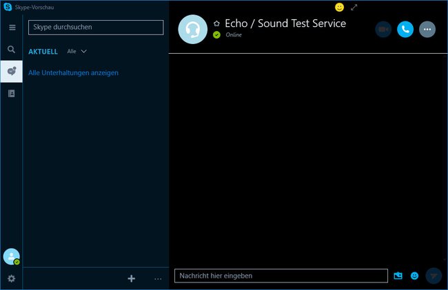 Windows 10: Skype im dunklen Design.