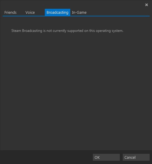 Habt ihr ein Betriebssystem, welches nicht von Steam Broadcasting unterstützt wird, sieht es u.U. so bei euch aus.