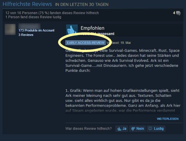 Early-Access-Bewertungen sind jetzt auch bei Steam gekennzeichnet.