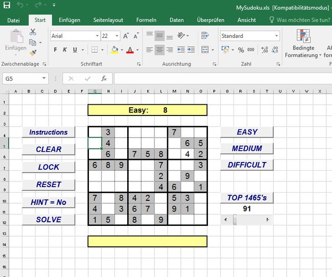 Sudoku in Excel.