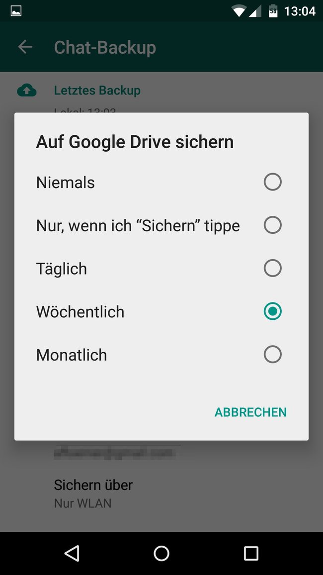 Die WhatsApp-Sicherung kann regelmäßig durchgeführt werden.