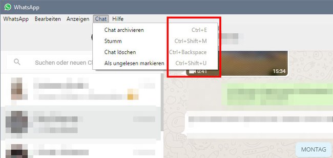 Die einzelnen Tastenkombinationen zeigt WhatsApp in den Menüs an.