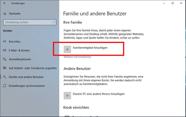Hier fügt ihr Familienangehörige hinzu. Bild: GIGA