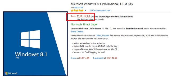 Windows 8 für rund 15 Euro. Viel günstiger wird es wohl nicht.