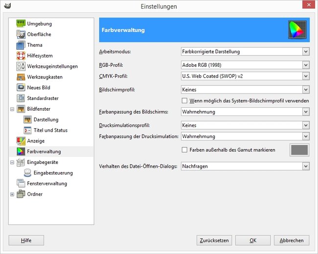 CMYK in RGB GIMP Farbverwaltung