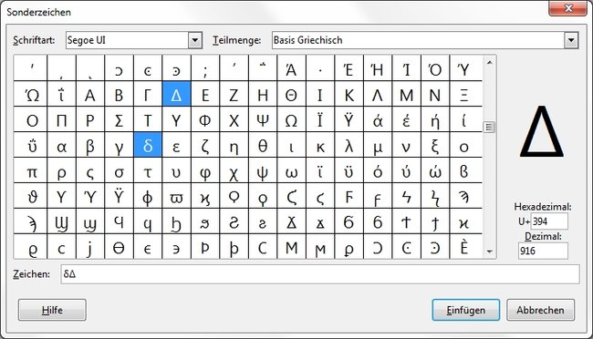 Delta-Zeichen Sonderzeichen