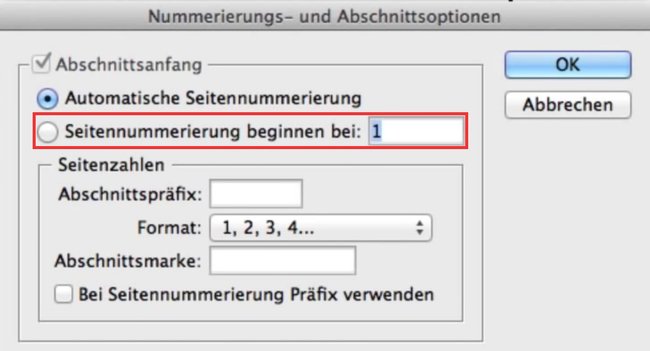 InDesign Seitenzahlen ändern