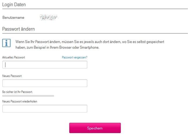 Telekom Passwort ändern neues PW Speichern