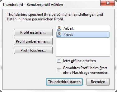 Thunderbird Profile anlegen