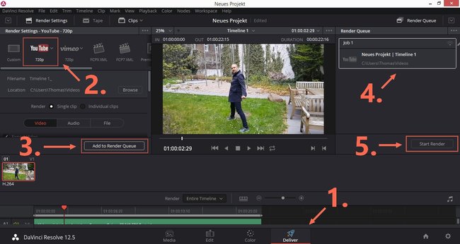 Videos rückwärts abspielen DaVinci Resolve Render