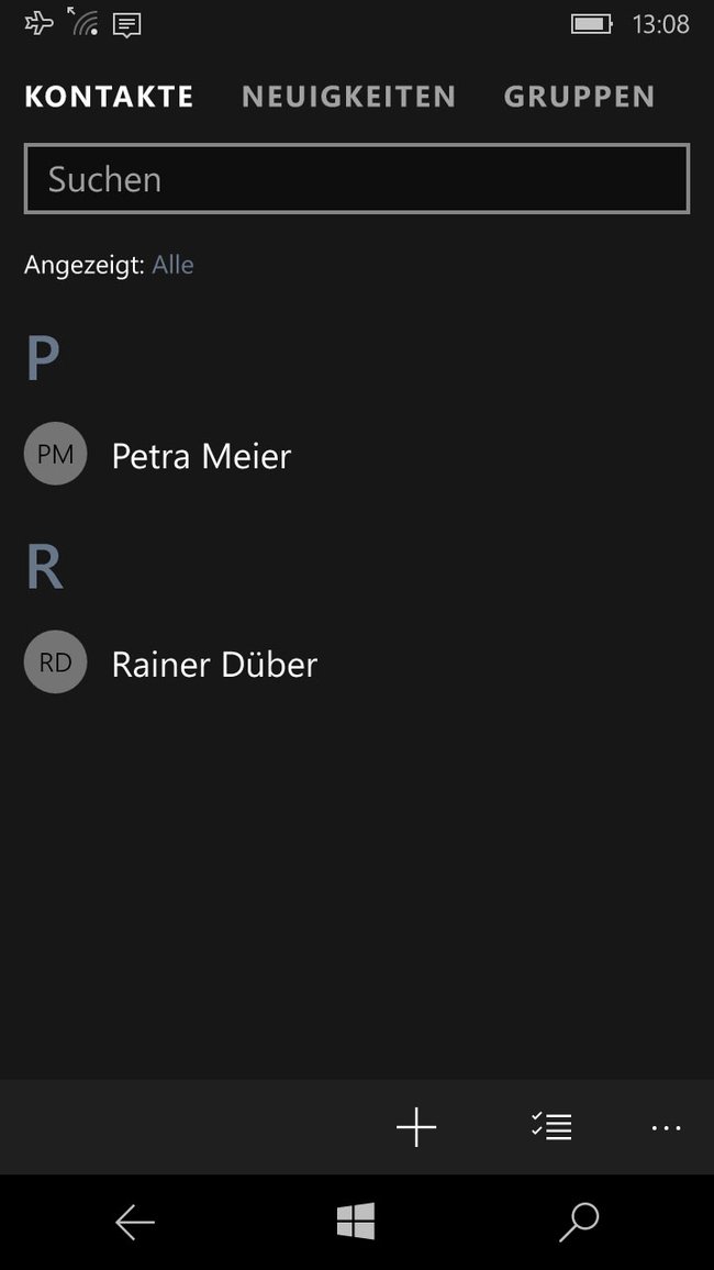 Auf Windows Phones gibt es keine Option, um Kontakte zu exportieren.