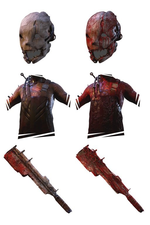 Seine alternativen Outfits und Waffen sind blutverschmiert. (Quelle: deadbydaylight.gamepedia.com)