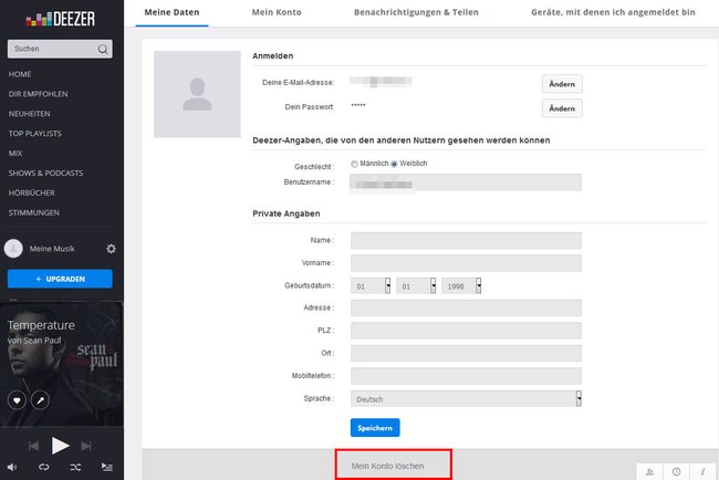 Deezer: Hier könnt ihr euer Konto löschen.