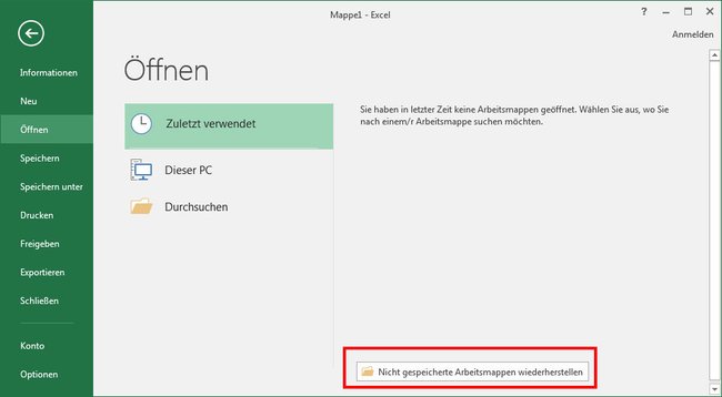 Excel: Hier könnt ihr nicht gespeicherte Dateien wiederherstellen.