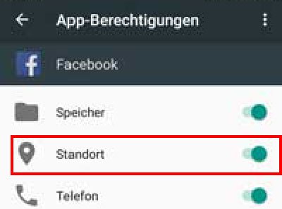 Facebook-App: Schaltet in Android die Berechtigung für den Standort aus.