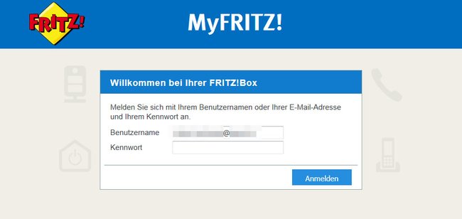 Per Internet: Meldet euch mit eurem Fritzbox-Benutzer an eurer Fritzbox an.