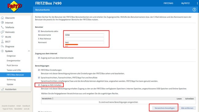 Fritzbox: So erstellt ihr einen neuen Benutzer für das NAS.