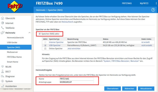 So aktiviert ihr die NAS-Funktion in der Fritzbox.