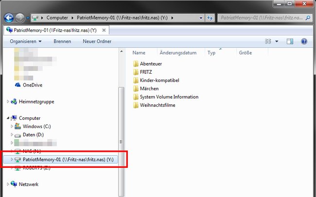 Das Fritzbox-NAS wird im Explorer angezeigt.