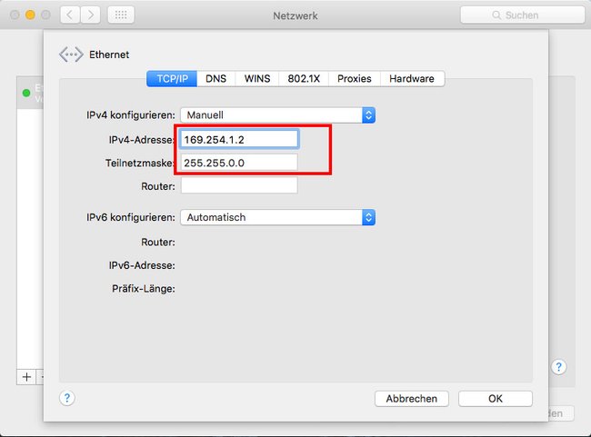 So konfiguriert ihr euer Netzwerk unter MacOS für die Notfall-IP der Fritzbox. (Bildquelle: GIGA)