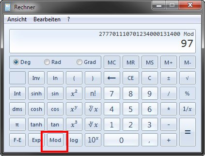 Über den Windows-Rechner könnt ihr eure IBAN-Prüfziffer berechnen.