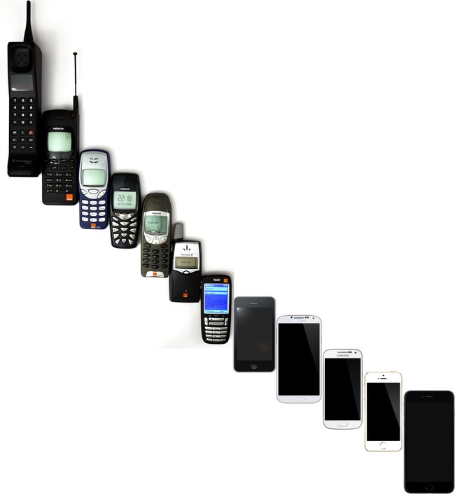 Handy-Evolution: Hier ist eindeutig ein Trend zu sehen. Bildquelle: Wikipedia