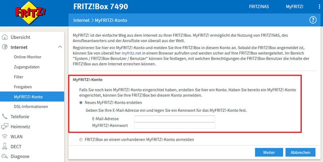 Fritzbox: Hier könnt ihr ein Myfritz-Konto einrichten und erstellen.