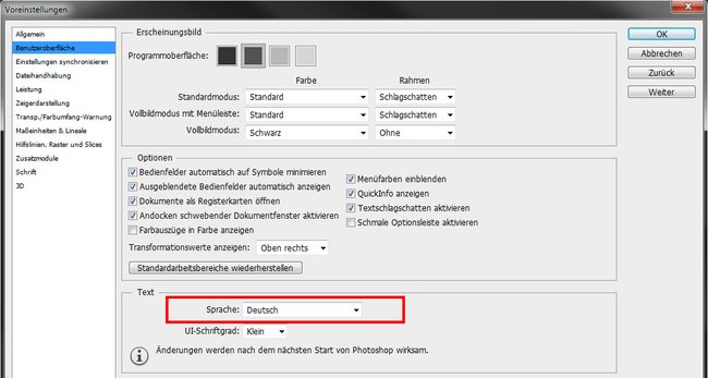 Photoshop: Hier könnt ihr die Sprache ändern.