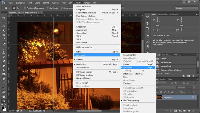 Photoshop: Hier blendet ihr die Hilfslinien ein.