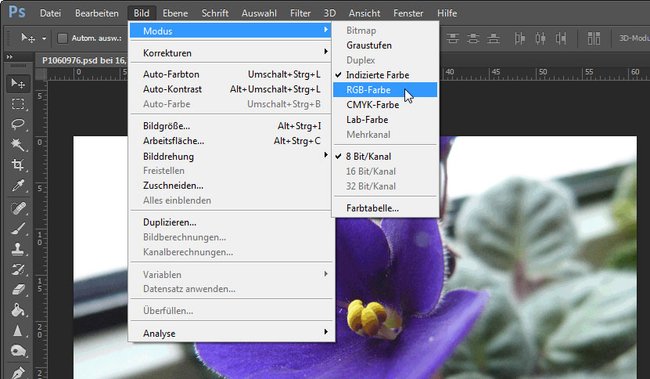 Photoshop: So könnt ihr den Modus "Indiziert" wieder aufheben.