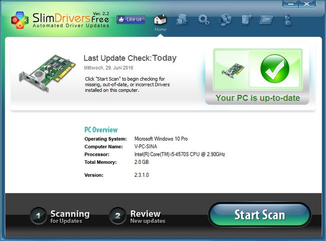 SlimDrivers Free: Hier ist unser System up-to-date.