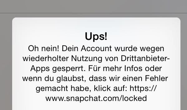 Snapchat-Meldung: Euer Account wurde gesperrt.