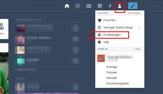 Tumblr: Hier öffnet ihr die Einstellungen.