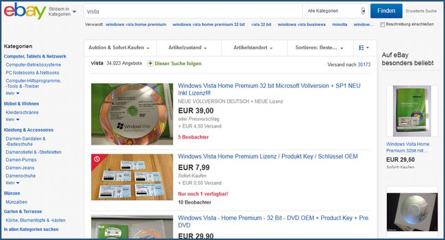 Zahlreiche Vista-Kopien findet ihr in der Regel noch auf Ebay und Co.