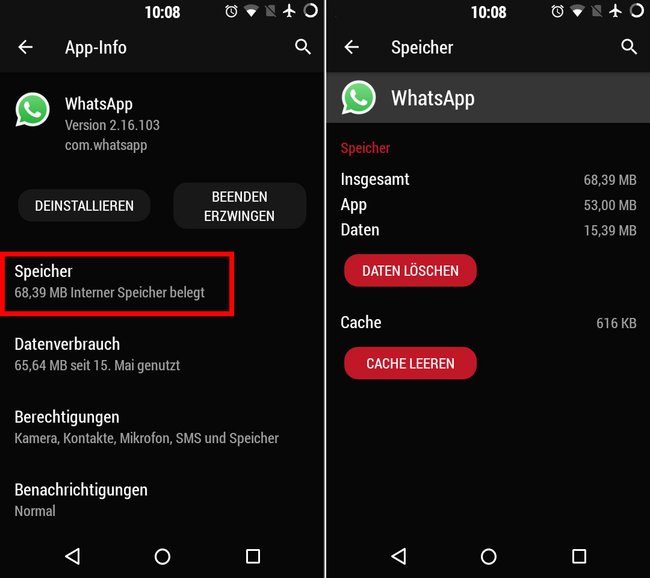 WhatsApp: Hier löscht ihr den Cache und die Daten der App bei Videowiedergabe-Fehlern.