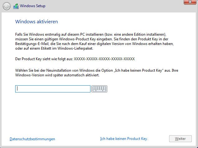 Gebt hier euren Product Key ein