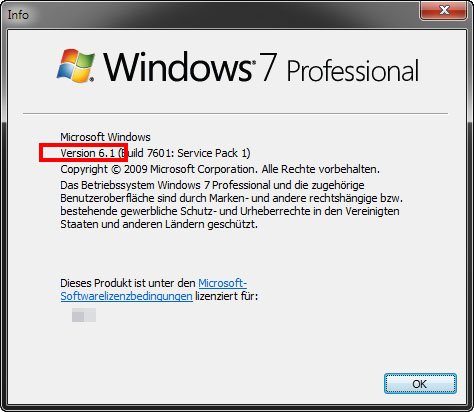 Windows 6.1 ist die zugehörige Versionsnummer zu Windows 7.